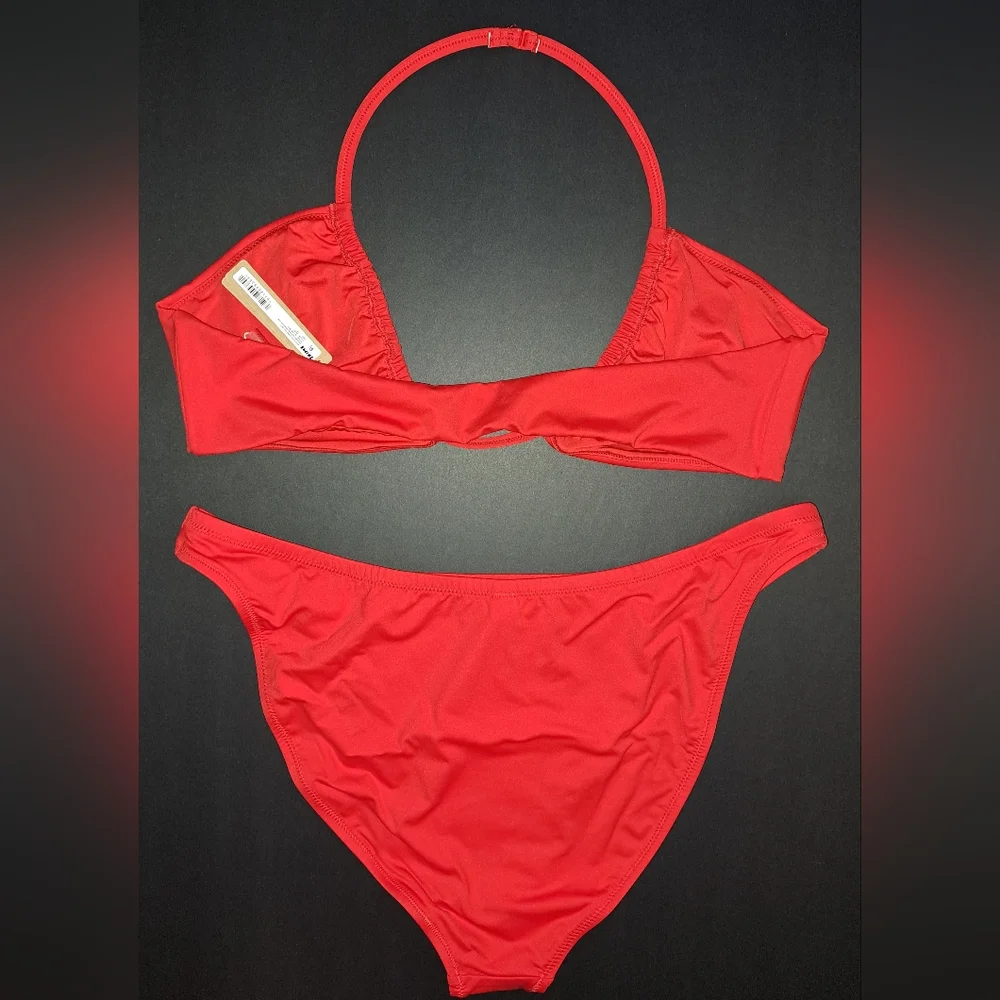❤SKIMS Halter Top Mid Coverage Bottoms Bikini Swimsuit Swim Suit Set Red RUBY 2X